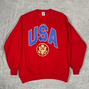 VTG 90s Oregon USA Jerzees Red Fleece Crewneck XL Sweatshirt Mens Preppy Casual
